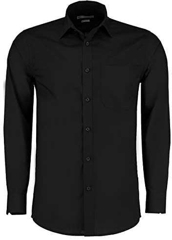 Kustom Kit Men's Men's Poplin Shirt (Long Sleeve) Business Shirt, Black (Blk Kk-Blk-), 53 (Manufacturer Size: 21)