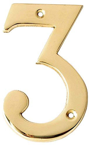 Motif 4-Inch Solid Brass Lacquered Polished Mailbox Numbers House Numbers For Outside House Numbers Address Sign For Door (Number 3)
