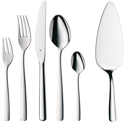 WMF Boston Besteckset, 60-teilig, für 12 Personen, Monobloc-Messer, Cromargan Edelstahl poliert, spülmaschinengeeignet + Boston Kuchen-/ Tortenheber, Cromargan Edelstahl poliert, spülmaschinengeeignet