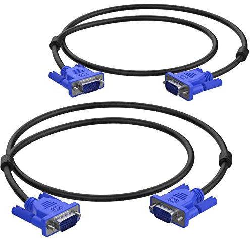 Weduda Cable VGA Paquete de 2,Cable de Monitor de Computadora de 15 Pines Macho a Macho, 6 Pies (1,8 m),con Núcleo de Ferrita,Chapado en oro,Compatible con HDTV