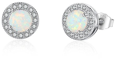 Fu You Fu You Ohrringe aus 925er-Sterlingsilber, Damen-Ohrstecker, Opal-Geburtsstein-Ohrstecker mit Zirkonia, Ohrringe für Frauen und Mädchen