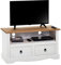 IDIMEX Meuble TV Campo Banc télévision en pin Massif Blanc et Brun avec 2 tiroirs et 1 Niche, Meuble de Rangement Style Mexicain en Bois dim 99 x 54 x 44 cm