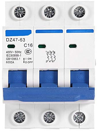 DZ47-63 Disjoncteur Miniature 3P, 400V 6A, Protection Contre les Surcharges, Montage sur Rail DIN 35mm, Pour Systèmes Solaires et Circuits CC