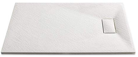 Piatto Doccia Arredo Arredamento Bagno Spessore 2.6 Cm In Resina Effetto Pietra Stone Ardesia Antiscivolo Filopavimento Riducibile Indistruttibile Con Griglia Di Copertura Bianco (70 x 170 Cm)