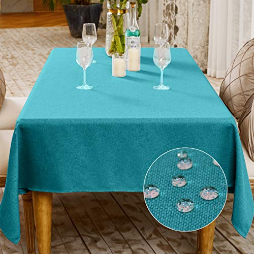 BALCONY & FALCON Rectangular Table Cloth -Wipe Clean, Waterproof & Washable, Crisp Linen-Look Fabric, Heavyweight & Durable for Kitchen, Dining, Party, Buffet & Everyday Use – Blue, 145 x 300 cm