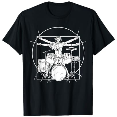 T-Shirt Batterista Vitruviano da Vinci Drums Rock Regalo Maglietta