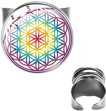 Meditation Chakra Blume des Lebens Symbol Ring Reiki Amulett Leben Blume Kunst Muster Glas Cabochon Snap Button Ringe für Damen Herren