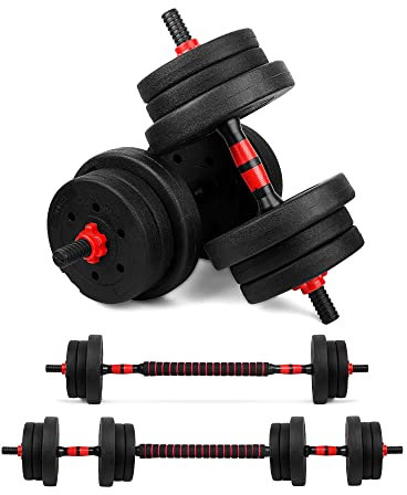 wuuhoo® Kurzhantelset Arni, 2er Set Hantel 27mm, Kurzhantel & Langhantel mit Gewichten 10kg bis 40kg, extra lange Verbindungsstange - Fitnessgerät aus Kunststoff für Zuhause 20 kg (schwarz)