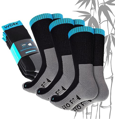 PRO FIT Arbeitssocken aus Bambus-Viskose, 3-er Pack lange Arbeitsstrümpfe, schwarz/grau/türkis, Sommer und Winter, Damen und Herren (39-42)