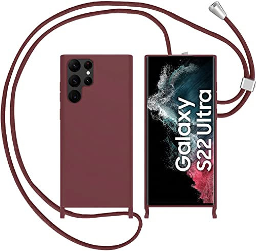 LIUKM Handykette Handyhülle kompatibel mit Apple Samsung Galaxy S22 Ultra 5G | Necklace Hülle mit Band Handyhülle für zum Umhängen |Case mit Schnur | Schutzhülle mit Kordel - Rotwein
