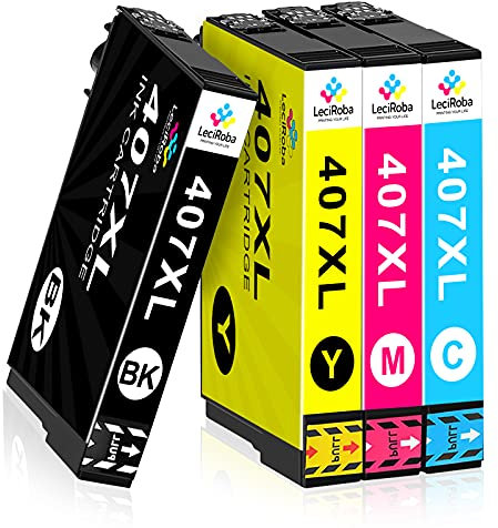 LeciRoba 407xl für Epson 407xl Multipack und für 407 druckerpatronen für Epson Workforce Pro WF-4745DTWF (1-Schwarz 1-Cyan 1-Magenta 1-Gelb,4-Packung)