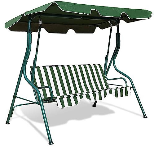 COSTWAY Balancín Columpio Jardín con 3 Plazas con Techo Banco para Jardín Terraza Balcón Patio Exterior (Verde y Blanco)