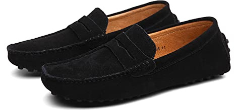 Mocasines Penny para Hombre, Zapatos Planos De Moda De Cuero De Gamuza para Hombre, Pantuflas De Mocasín Informales para Cubierta De Barco para Adultos Y Adolescentes Unisex (Black,49)