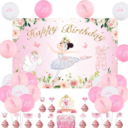 Sursurprise Ballerina Geburtstag Party Dekorationen Ballett Hintergrund Luftballons Kuchen Topper für Mädchen Tutu Geburtstag Party Supplies