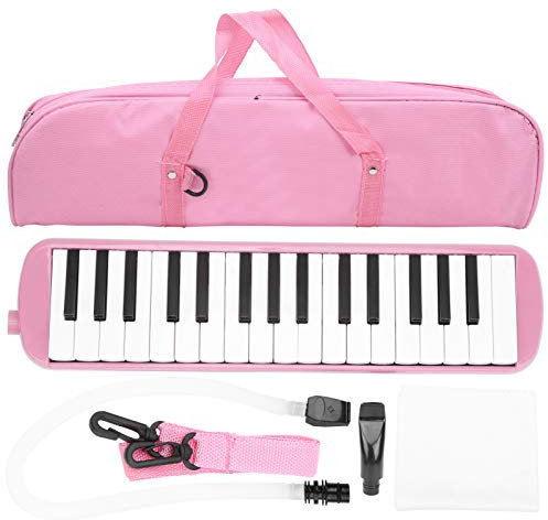 HUSHUI Melodica Air Piano Keyboard mit Mundstückrohr, 32 Tasten Blasmusikinstrument Geeignet Anfänger-Übungstasche(Rosa)