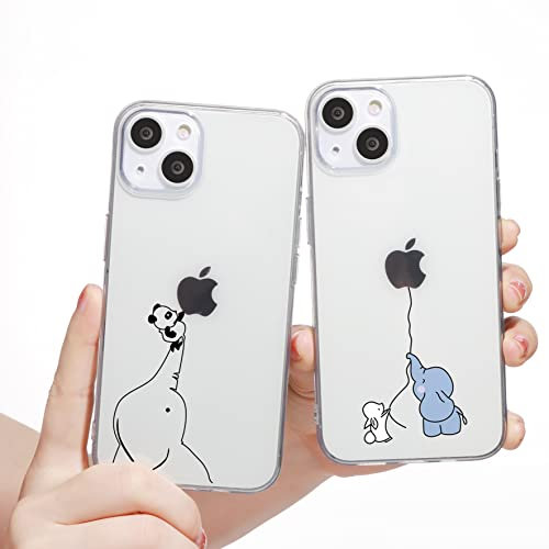 Yoedge 2 Stück Durchsichtig Hülle für iPhone 13 / iPhone 14 6,1, Transparent Handyhülle mit Aesthetic Motiv Mode Chic Muster, Ultra Dünn Weich Klar Silikon TPU Stoßfeste Bumper Schutzhülle, Elefanten