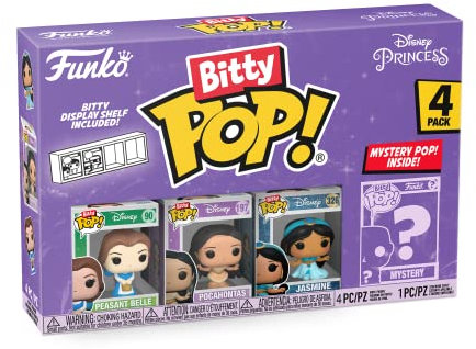 Funko Bitty POP! Disney Princesa - Belle 4 Paquete Incluye Belle (yellow Dress), Pocahontas, Jasmine, And A Mystery Figure Y Una Mini Figura Misteriosa De Sorpresa - 2.3 Cm - Idea De Regalo