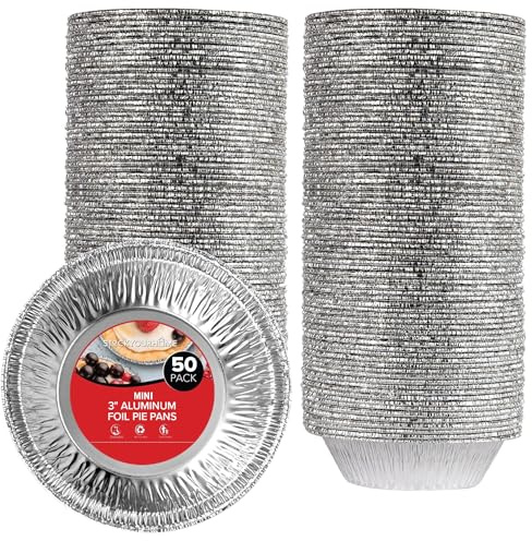 Stock Your Home 3 Inch Aluminum Foil Pie Pans (50 Count) Disposable & Recyclable Mini Pie Pans, Small Pie Tin for Baking, Cafes, and Restaurants, Durable Individual Pie Pan for Fruit Tarts, Quiche
