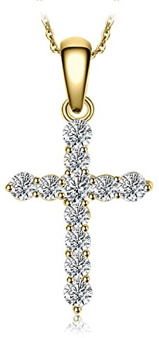 JewelryPalace 0,7 Karat Zirkonia Kreuz Halskette Anhänger Damen aus Sterling-Silber 925 Gelbgold vergoldet mit Roségold vergoldet Kette 45 cm, Edelstein, Kubischer Zirkonia
