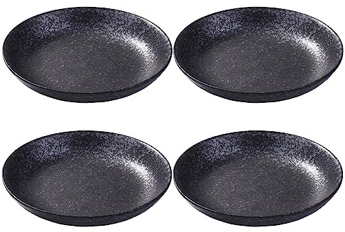 Black Ceramic Dinner Plates 8 Inch Japanese Plate Set of 4 for Salads, Pasta, Cheese, Ham, Antipasti, Microwave and Dishwasher Safe