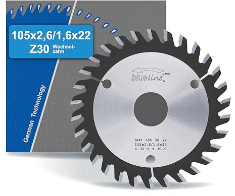 AKE blueline Kreissägeblatt | 105x22 Z30 Wechselzahn, Hartmetall | sehr feiner Schnitt | für Holz, Holzwerkstoff, Holzwerkstoff beschichtet, Kunststoff | auf Handkreissäge, Tischkreissäge