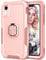 Knoowcase for iPhone XR Case Shockproof iPhone XR Phone Case with Ring Military Grade Full Protective TPU Bumper Hard PC Back Cover Built-in Magnetic Kickstand Car Mount Case, Pink