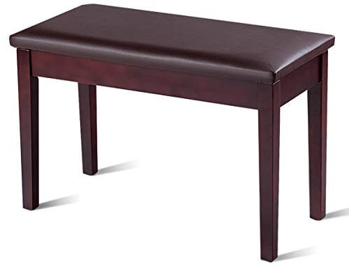 COSTWAY Leather Piano Bench, Keyboard Bench Chair with Large Storage, Padded Cushion & Wooden Legs, Classic Piano Stool for Kids Adults (Brown)