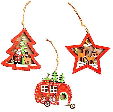 Warmhm 3st Weihnachtsbaum-anhänger Weihnachten Nachtlicht Weihnachtsbaumschmuck Weihnachten Kaminholz Hängen Weihnachtsanhängerverzierungen Weihnachtsfeier Hölzern Ornament Scheinen