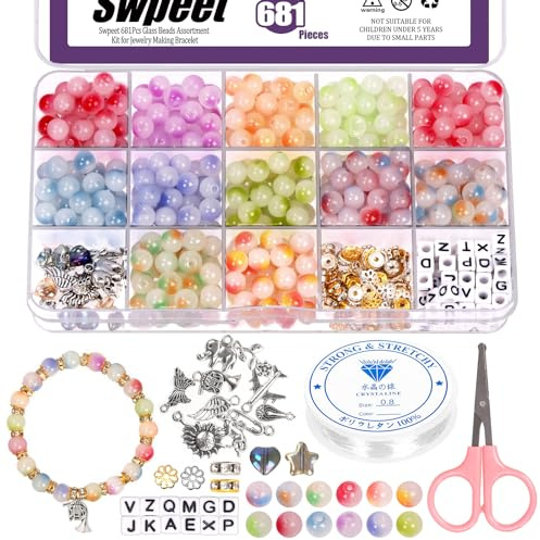 Swpeet Kit de perles de verre pour la fabrication de bijoux et breloques de