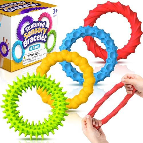 Sensory Fidget Toys for Kids Adults - 4 Pack Stretchy Fidget Toys Bracelets | Texture & Calming Autism Sensory Toys for Special Needs Autistic Children Classroom Fidgets| Squishy Fidgets Travel Gifts