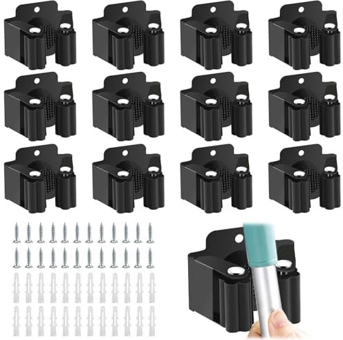 Royouzi Lot de 12 Supports Muraux, Porte-Balais Muraux, Support Mural, Porte-Outils, Porte-Outils pour Accrocher les Outils de Jardin et les Balais pour SerpillèRe, Balai, Pelle, Outils