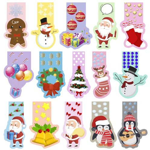 Weihnachten Lesezeichen, 30 Stück Magnetische Lesezeichen Kinder,Bunt Lesezeichen mit Weihnachten Muster, Magnet Seitenmarker Clips Bookmark,Lesezeichen Personalisiert Mitgebsel für Schüler Lehrer(C)