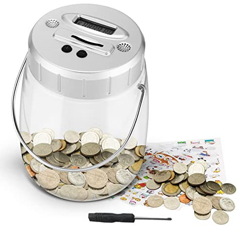 YUNYODA Digital Piggy Bank 2.2L, 1500 UK Coins Storage Money Bank Automatic Counting Saving Jar, LCD Display Piggy Bank with Handle Battery Powered for Boy Girl Adults New Year Gifts