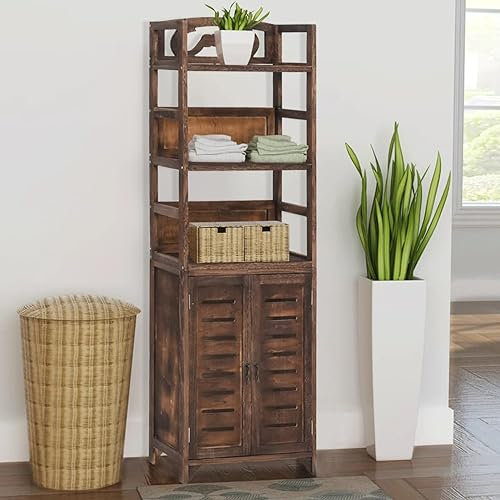 GuyAna Vitrine Dunkelbraun 46x24x140 cm Massivholz Paulownia Vitrinenschrank HäNgevitrine Wohnzimmerschrank VitrinenschräNke Wohnzimmer Vitrine