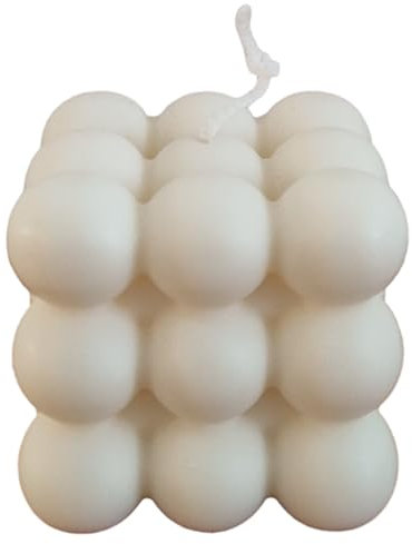 kerzenschule - Handgemachte Bubble Kerze aus Rapswachs (Naturwachs) „Groß“ (6x6x6cm) - Deko Bubblekerze in Weiß - Bubblekerzen handgefertigt mit Baumwolldocht - Natur Dekokerze unparfümiert (150g)
