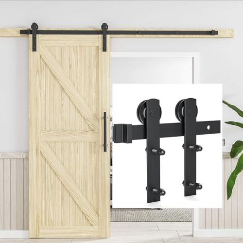 Acicihenn 6 FT Sliding Barn Door Hardware Kit Fit 36 Single Barn Door, 330 lbs Heavy Duty Black Steel Barn Door, Smoothly Quietly Single Door Track Roller Kit for Kitchen, Bedroom, Barns, Garages