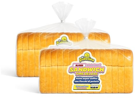 Mr.Dobelina Sandwich Bread, 2 Confezioni da 550g, Pan Bauletto da 14 Fette da 1.6cm Morbide e Dorate, Ideale per Toast Ricchi e Ricette Gourmet Dolci o Salate