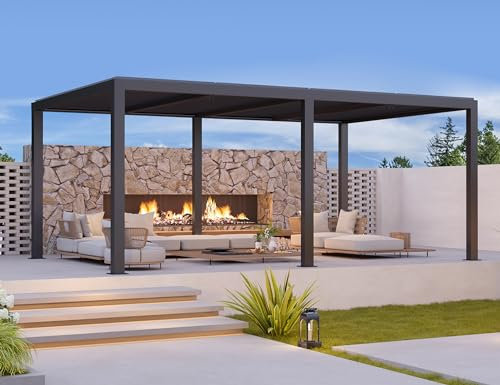 PURPLE LEAF Pergola Bioclimatique 6 x 3,68 m Pergola Aluminium Lames Orientables Superficie 22,08 m² Tonnelle de Jardin Exterieur Belvédères pour Patio Terrasse Exterieur, Gris