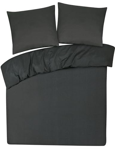 DoubleDry Bettwäsche 200x200 Set - 100% Baumwolle Bettbezug + 2 Kissenbezug 80x80 cm, Bettwäsche 3-teilig mit Reißverschluss - bettbezüge (Anthrazit)
