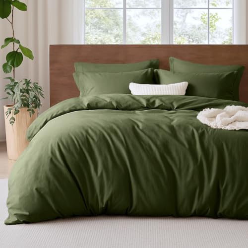 Lanqinglv Bettwäsche 200x200cm Olivgrün grün Microfaser Bettwäscheset Uni Unifarben Doppelbett Bettbezug mit Reißverschluss und 2 Kissenbezüge 80x80 cm - Romantisch und Elegant