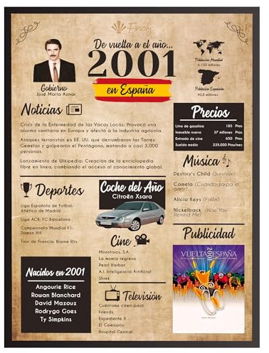 Finoly Originelle Geburtstagskarte - Poster Geburtstag Vintage 2001 - Geburtstagsgeschenk Mann - Geburtstagsgeschenk Frau - Originelle Geburtstagsgeschenke - Partydekoration (2001, A4)