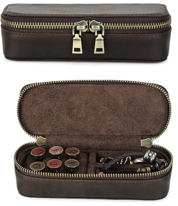 Hiram Schmuck-Aufbewahrungsbox, Vintage-Leder-Schmuck-Organizer für Herren, tragbar, mit Reißverschluss, Reise-Schmucketui für Manschettenknöpfe, Ringe, Armbänder (Kaffee)
