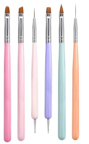 Set de 6 Pinceaux Nail Art, Professionnels Brosses de Ongle Art, Pinceau pour le Gel de Construction, Pinceaux de Pointillés pour l'extension des Ongles, Pinceaux Multifonctionnels pour DIY Nail