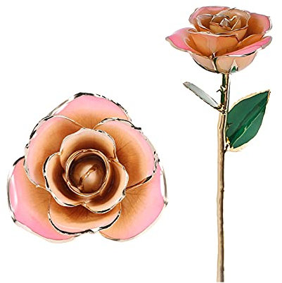 Cyrank 24k Gold Dipped Rose, Valentines Day Gold Rose for Her with Stand Hand Dipped 24K Golden Rose Flower for Anniversary, Birthday, Mothers Day Pink