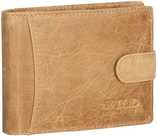 EAAKIE RFID echt Leder Herren Portemonnaie Geldbörse Geldbeutel Riegelbörse Querformat 8 Karten (Natur)