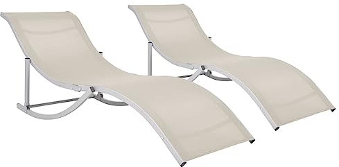 ShCuShan Tumbonas plegables 2 unidades, color blanco crema textileno, balcón, piscina, salón