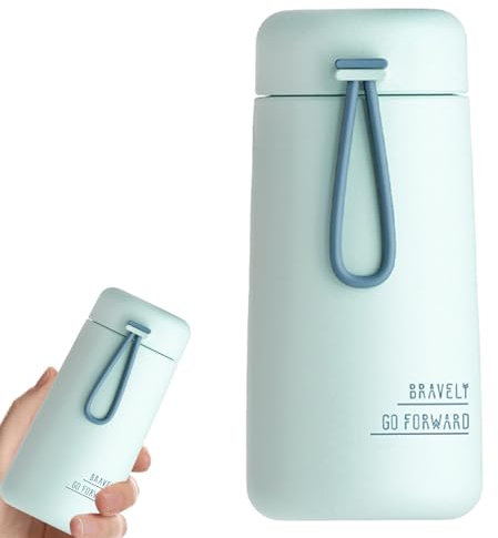 Small Flask 270ml Food Grade Stainless Steel Cute Mini Flask Leakproof Double Wall Vacuum Insulation Portable Travel Drink Water Bottle with Carry Handle for Hot & Cold Drinks Coffee Tea Insulated Cup