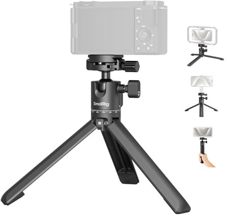 SMALLRIG Trípode de Escritorio Portátil, Trípode de Mesa Pequeño y Compacto de Aleación de Aluminio con Cabezal Esférico de 360°, Placa de Liberación Rápida con Tornillos de 1/4 para DSLR - 4630