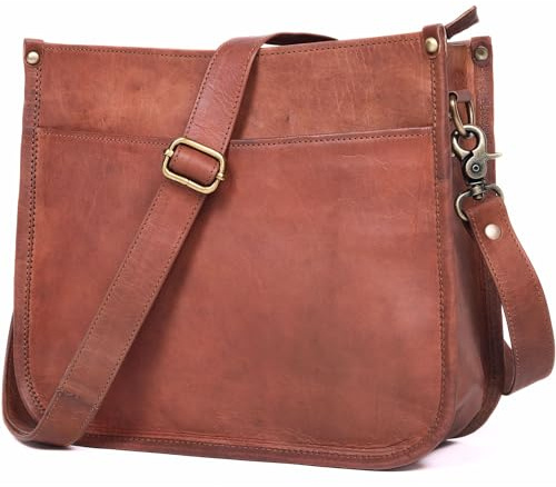 Umhängetasche aus echtem Leder für Damen, rustikale braune und braune Ledertasche, mittlere Größe mit Reißverschlusstasche, süße Alltags-Handtasche, ideal für Mütter, Teenager und Damen, Vintage,