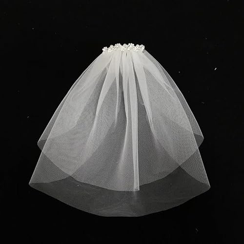 Weiß/Elfenbein 2 Lagen Kurzer Schleier mit Strasssteinen Luxus Hochzeitsschleier(Ivory)